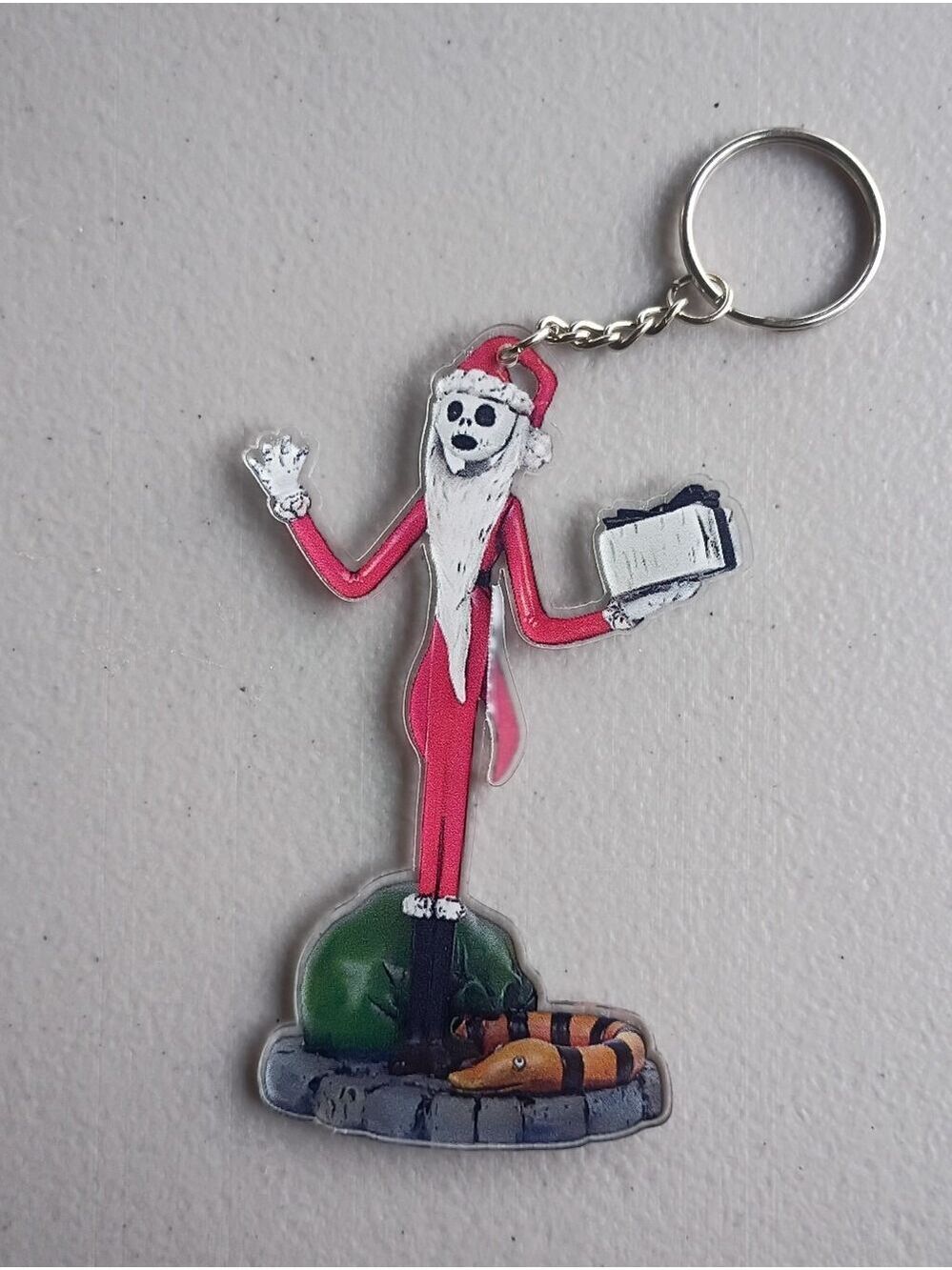 Jack Skellington Santa Keychain - Red and White Holiday Keychain